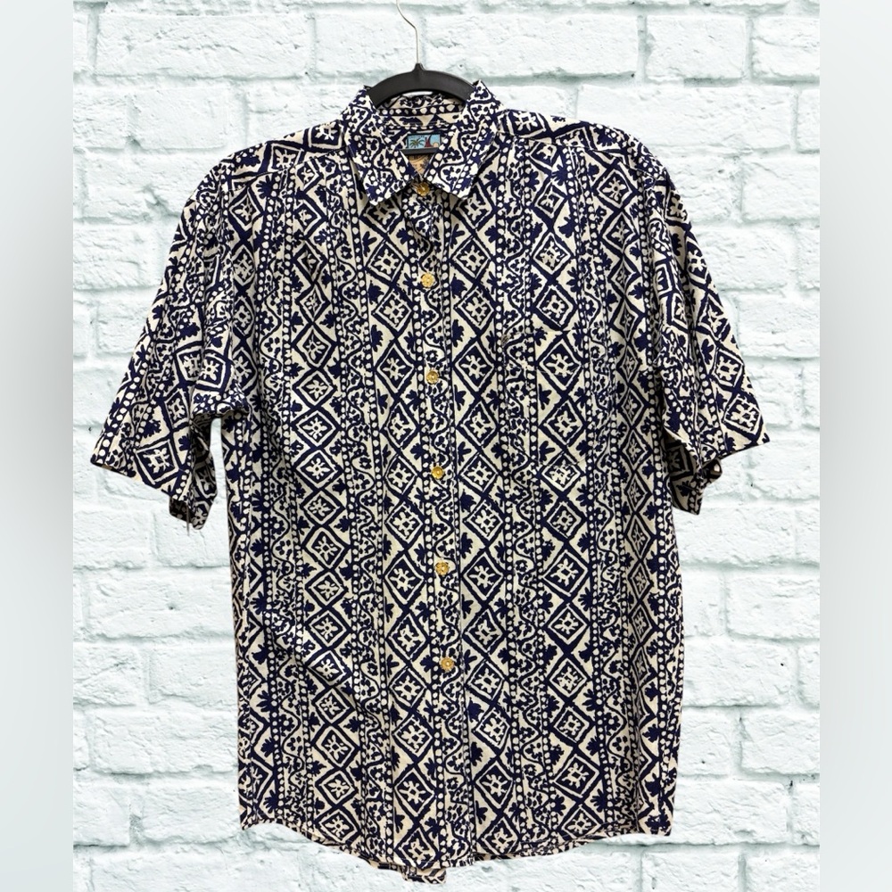 New Man Men's Blue and White Patterned Shirt